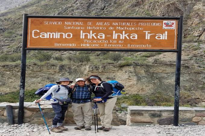 At start of Inca Trail to Machu Picchu
